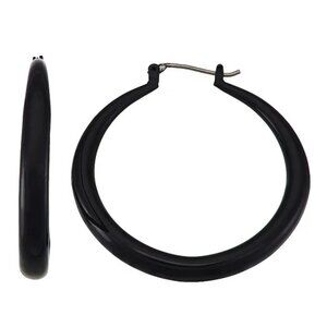 VERA WANG Gothic Shiny Jet Black Graduated 1.5" Hoop Earrings**NEW!